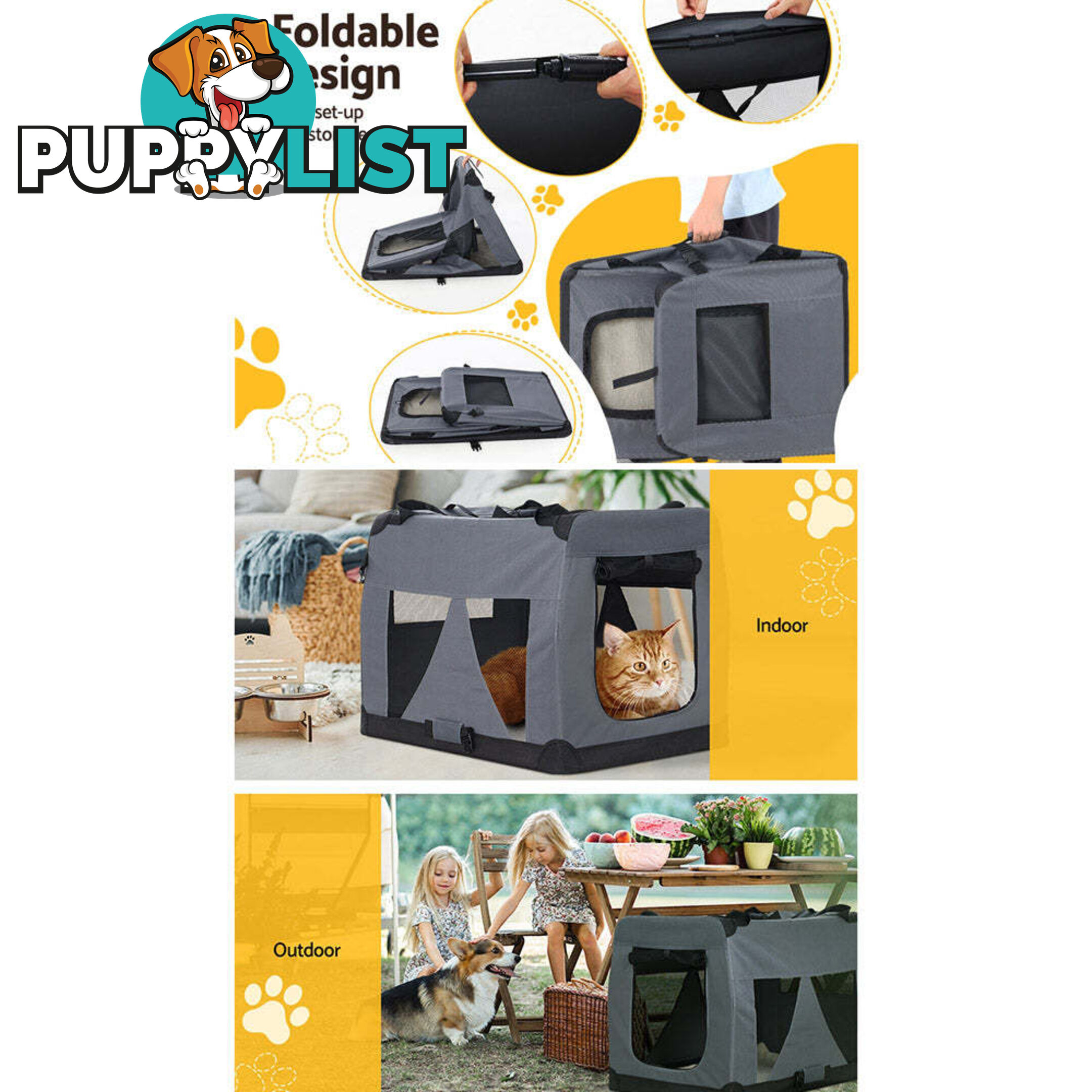 i.Pet Pet Carrier Soft Crate Dog Cat Travel 82x58CM Portable Foldable Car XL - PET-CARRIER-XL-GR