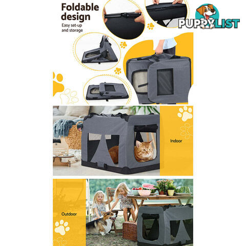 i.Pet Pet Carrier Soft Crate Dog Cat Travel 82x58CM Portable Foldable Car XL - PET-CARRIER-XL-GR