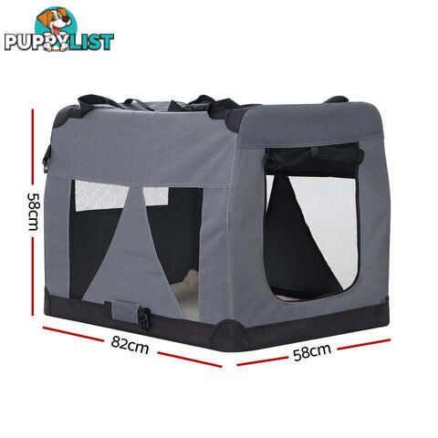 i.Pet Pet Carrier Soft Crate Dog Cat Travel 82x58CM Portable Foldable Car XL - PET-CARRIER-XL-GR