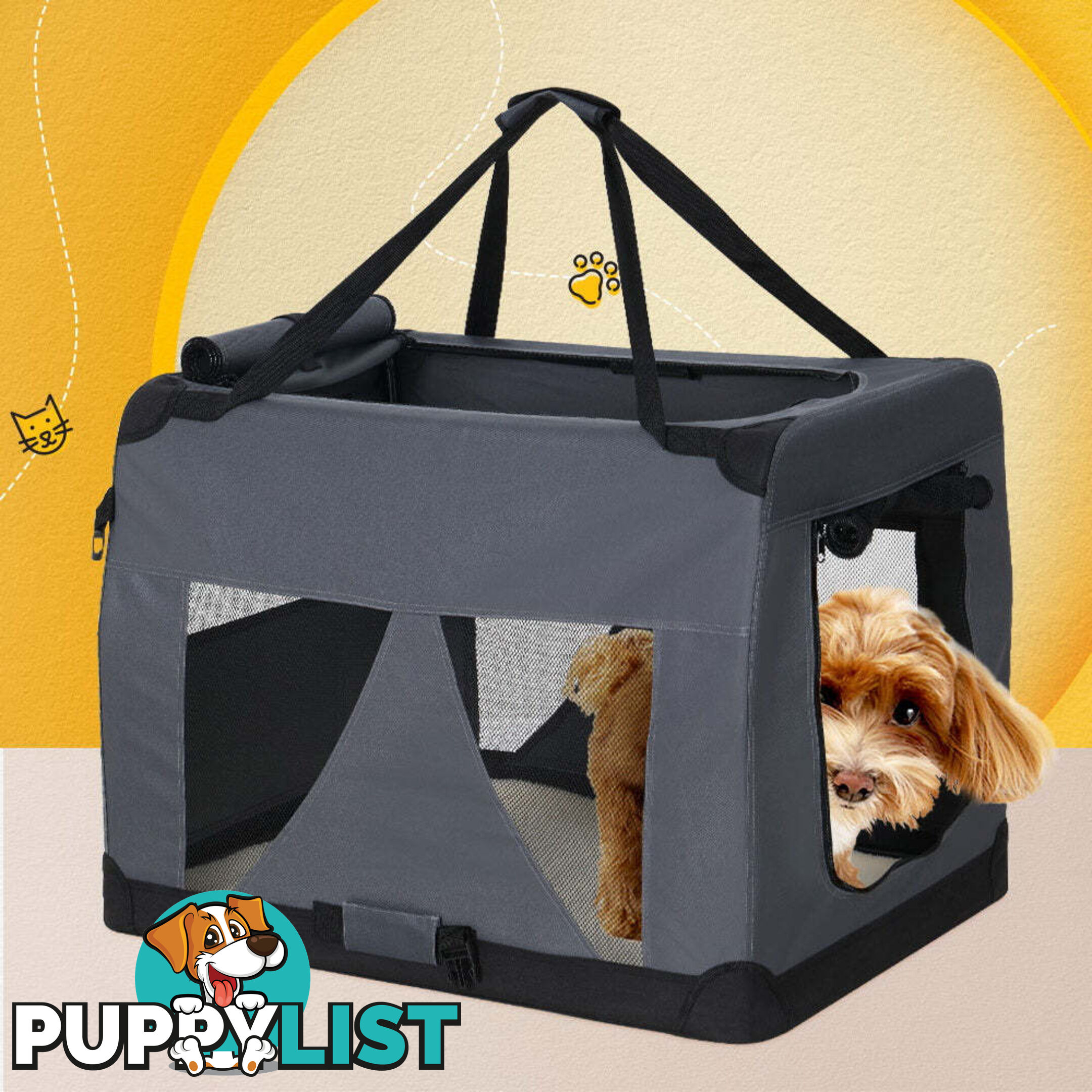 i.Pet Pet Carrier Soft Crate Dog Cat Travel 82x58CM Portable Foldable Car XL - PET-CARRIER-XL-GR