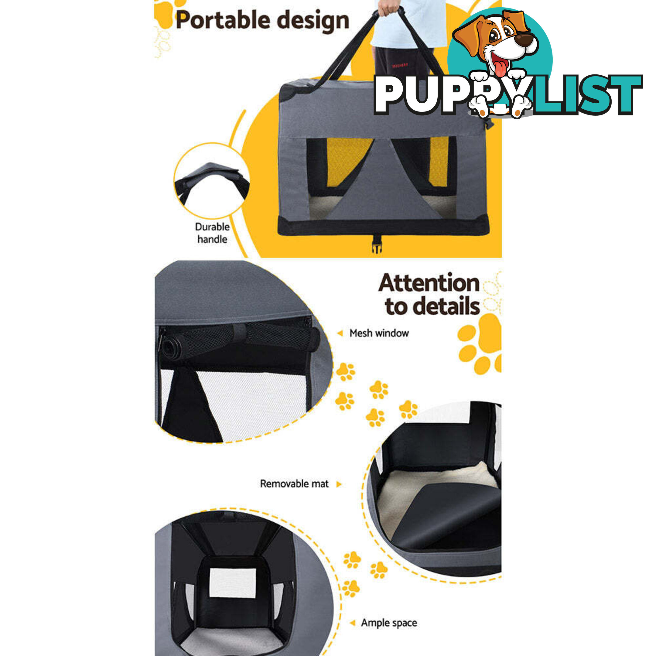 i.Pet Pet Carrier Soft Crate Dog Cat Travel 82x58CM Portable Foldable Car XL - PET-CARRIER-XL-GR
