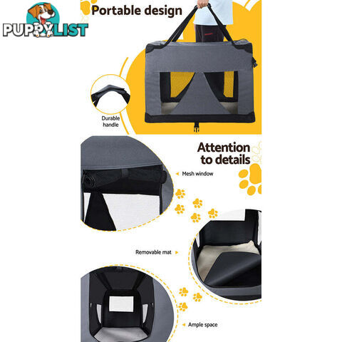 i.Pet Pet Carrier Soft Crate Dog Cat Travel 82x58CM Portable Foldable Car XL - PET-CARRIER-XL-GR