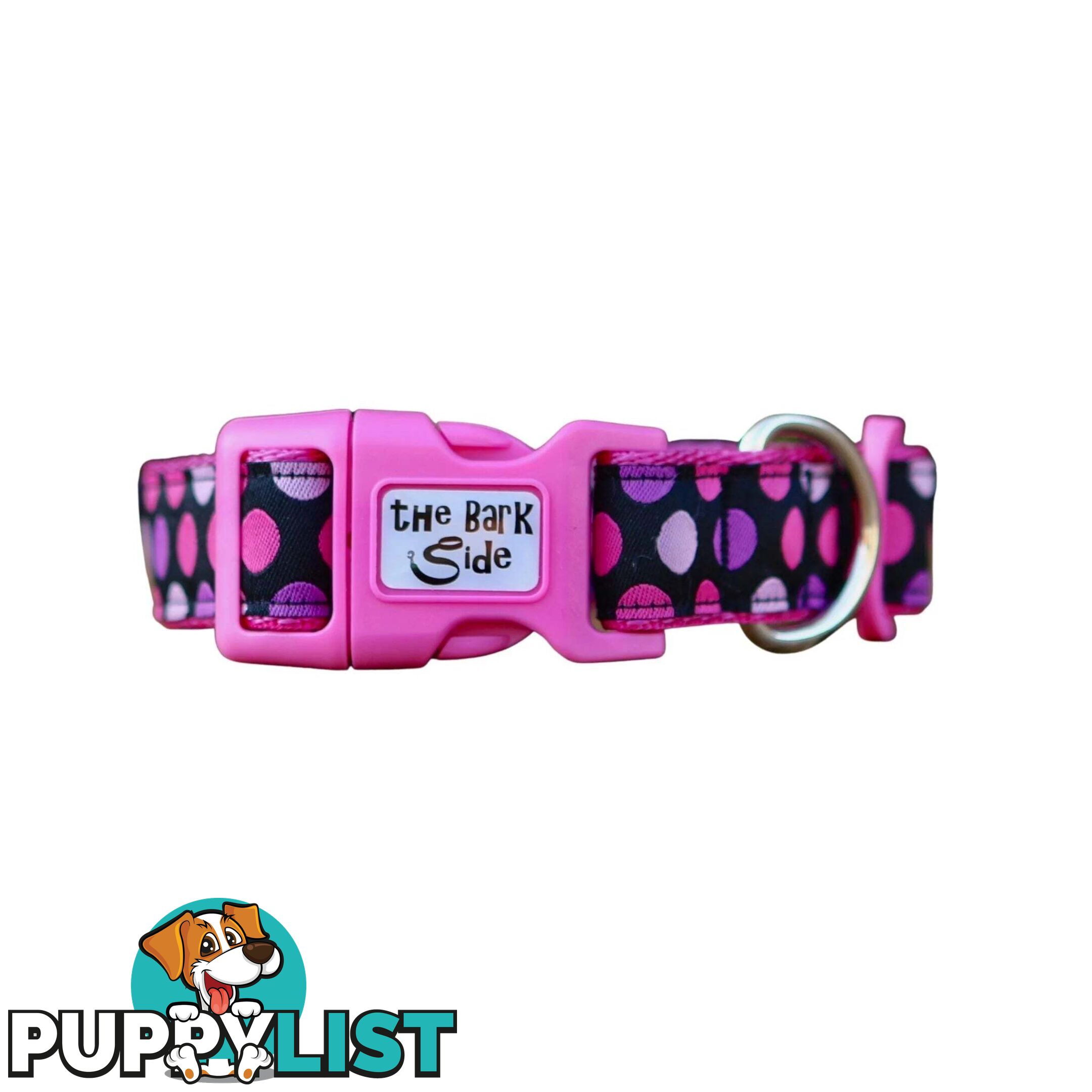 Pink Spot Dog Collar / XS - L - Hand Made by The Bark Side - TBSPINMED