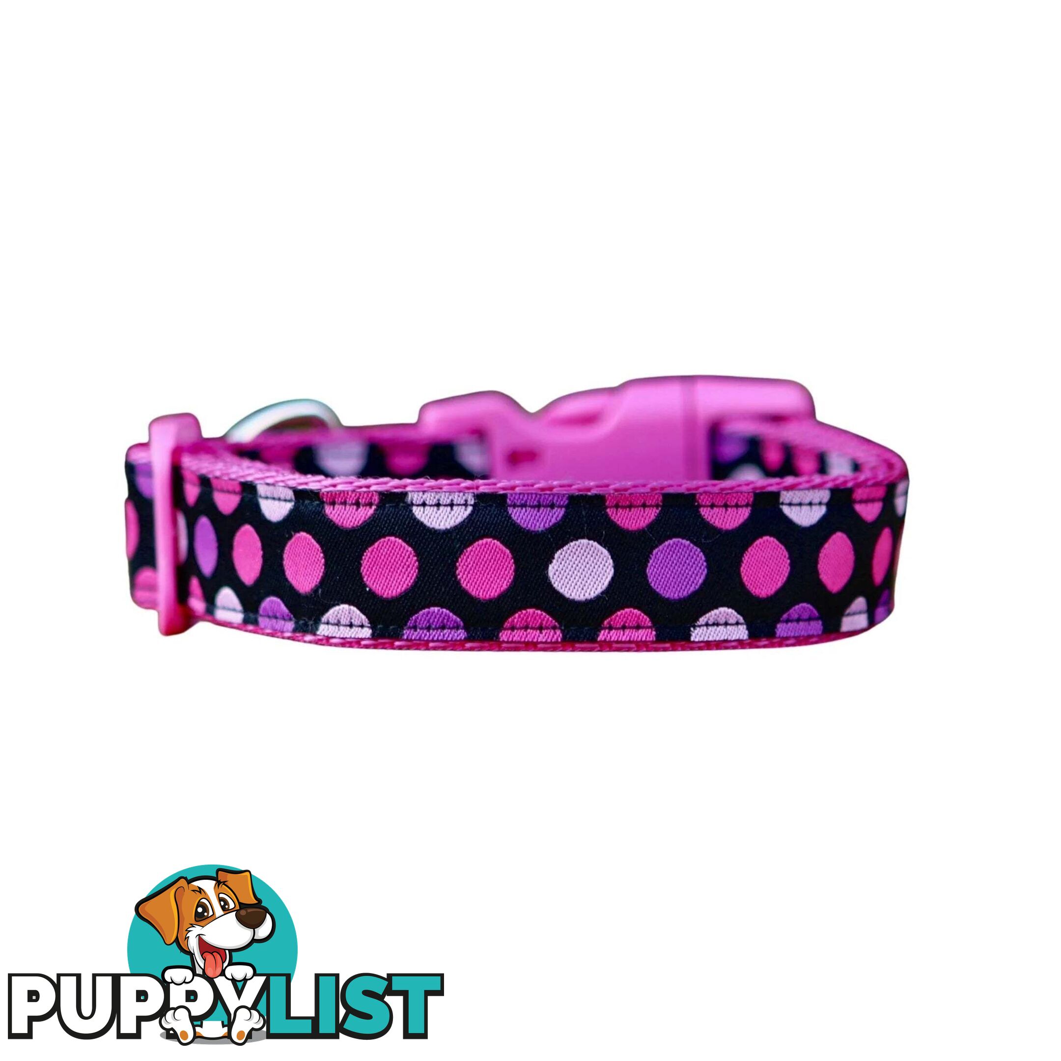 Pink Spot Dog Collar / XS - L - Hand Made by The Bark Side - TBSPINMED