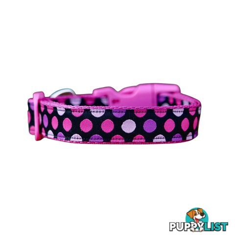 Pink Spot Dog Collar / XS - L - Hand Made by The Bark Side - TBSPINMED