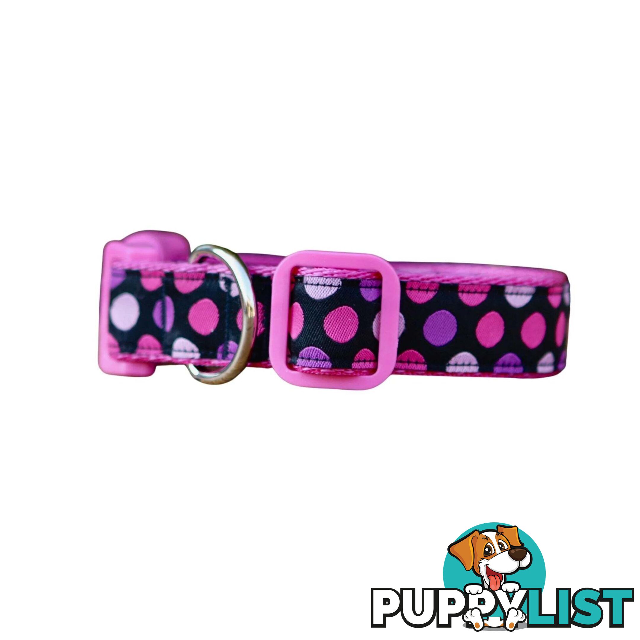 Pink Spot Dog Collar / XS - L - Hand Made by The Bark Side - TBSPINMED
