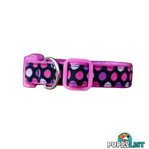 Pink Spot Dog Collar / XS - L - Hand Made by The Bark Side - TBSPINMED