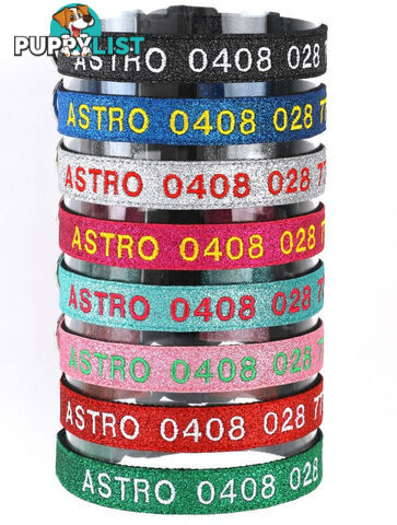 Doggie ID Collar - Bling Glitter Overlay Nylon Collar, Embroidered Personised Custom. - GC-DIC-BLING-L-LPNK