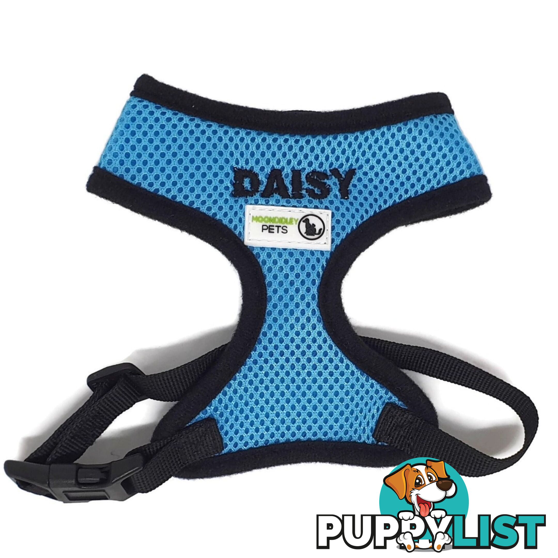Doggie ID Harness Soft Air Mesh Personalised Embroidered - GC-HAR-ID-BLK-L