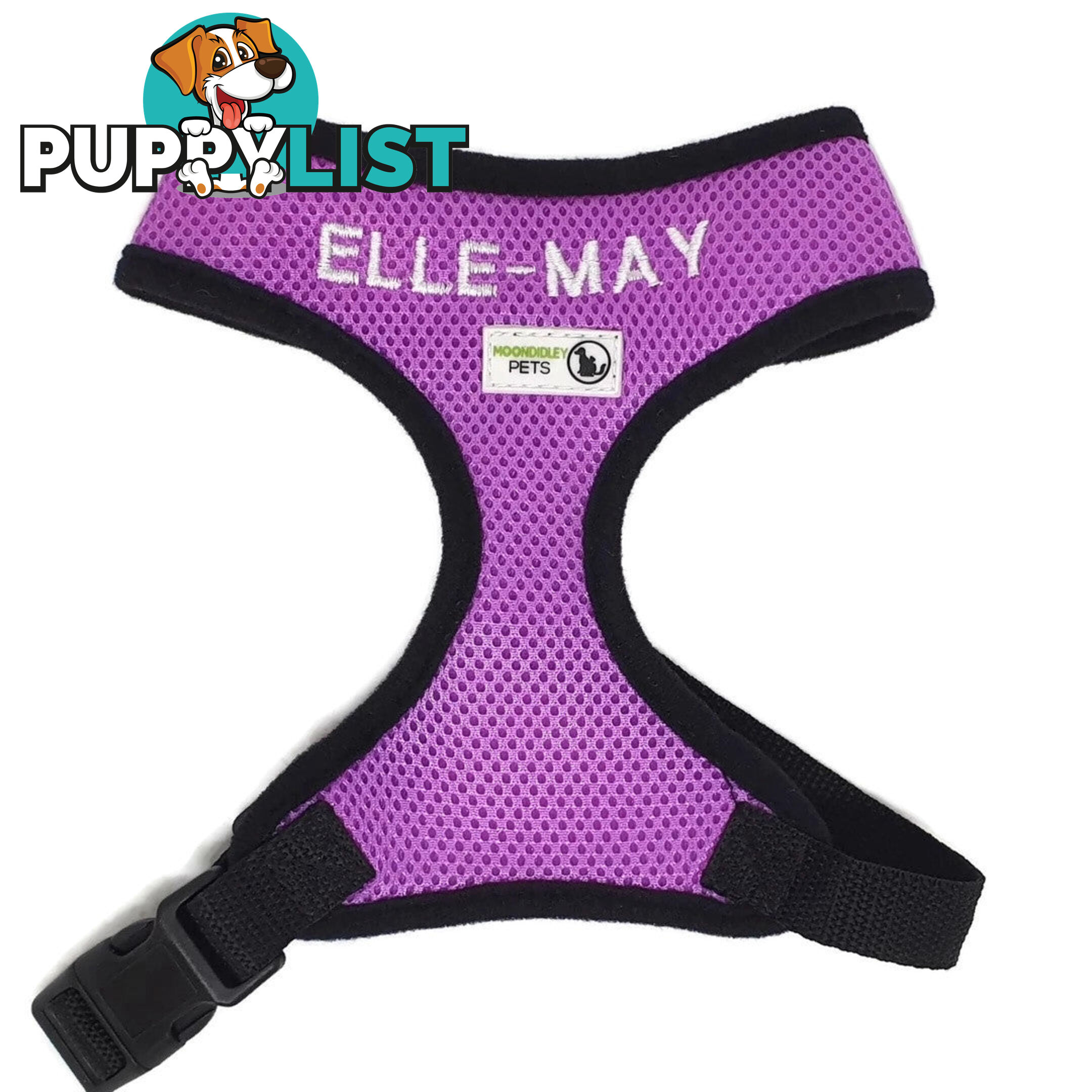 Doggie ID Harness Soft Air Mesh Personalised Embroidered - GC-HAR-ID-BLK-L