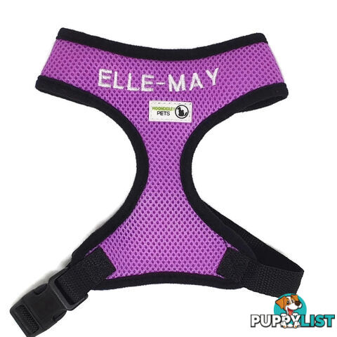Doggie ID Harness Soft Air Mesh Personalised Embroidered - GC-HAR-ID-BLK-L