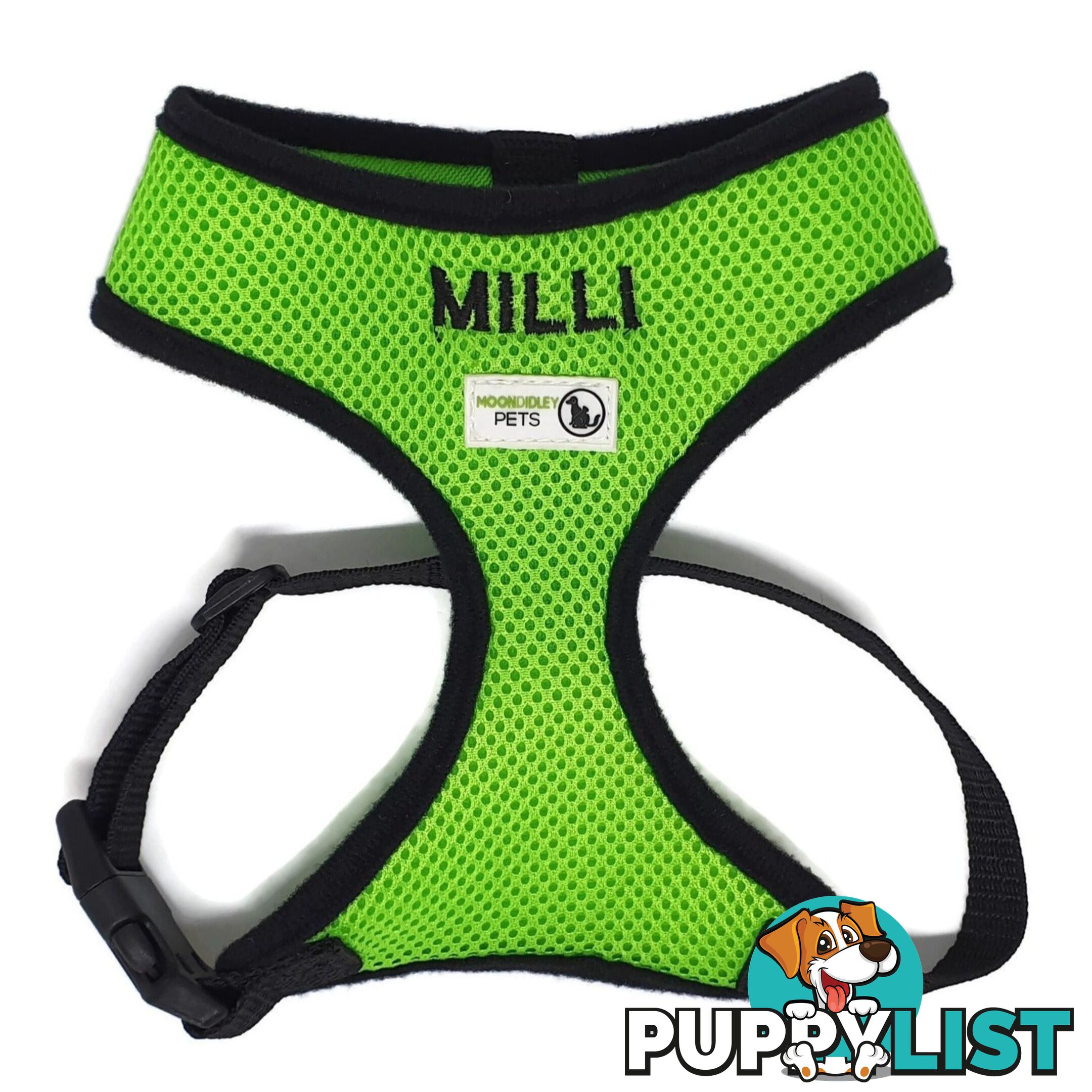 Doggie ID Harness Soft Air Mesh Personalised Embroidered - GC-HAR-ID-BLK-L