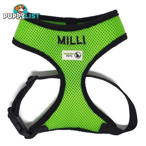 Doggie ID Harness Soft Air Mesh Personalised Embroidered - GC-HAR-ID-BLK-L