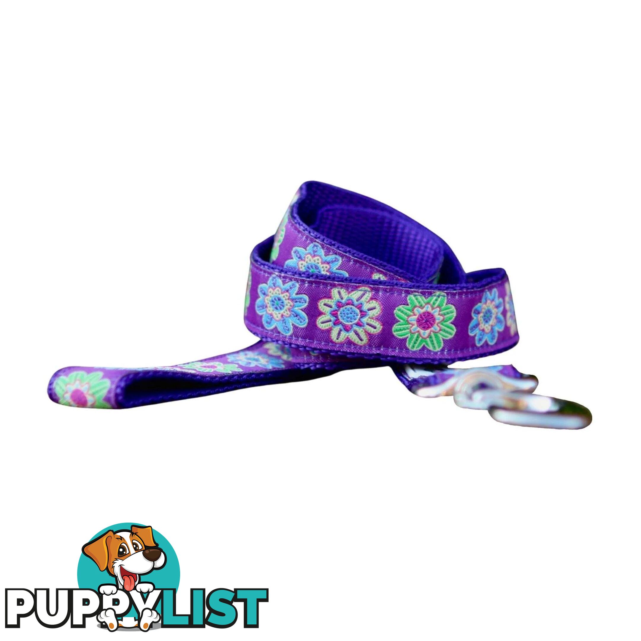 Purple Flower Dog Lead / Dog Leash - Hand Made by The Bark Side - TBSLDFLO201.5