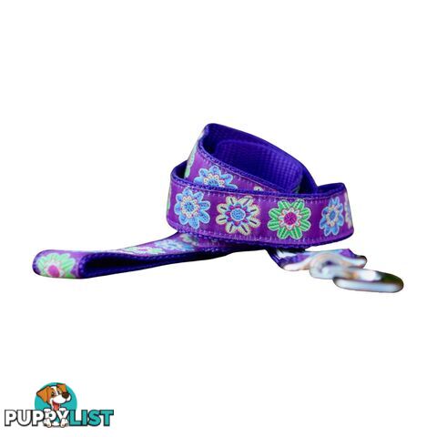 Purple Flower Dog Lead / Dog Leash - Hand Made by The Bark Side - TBSLDFLO201.5