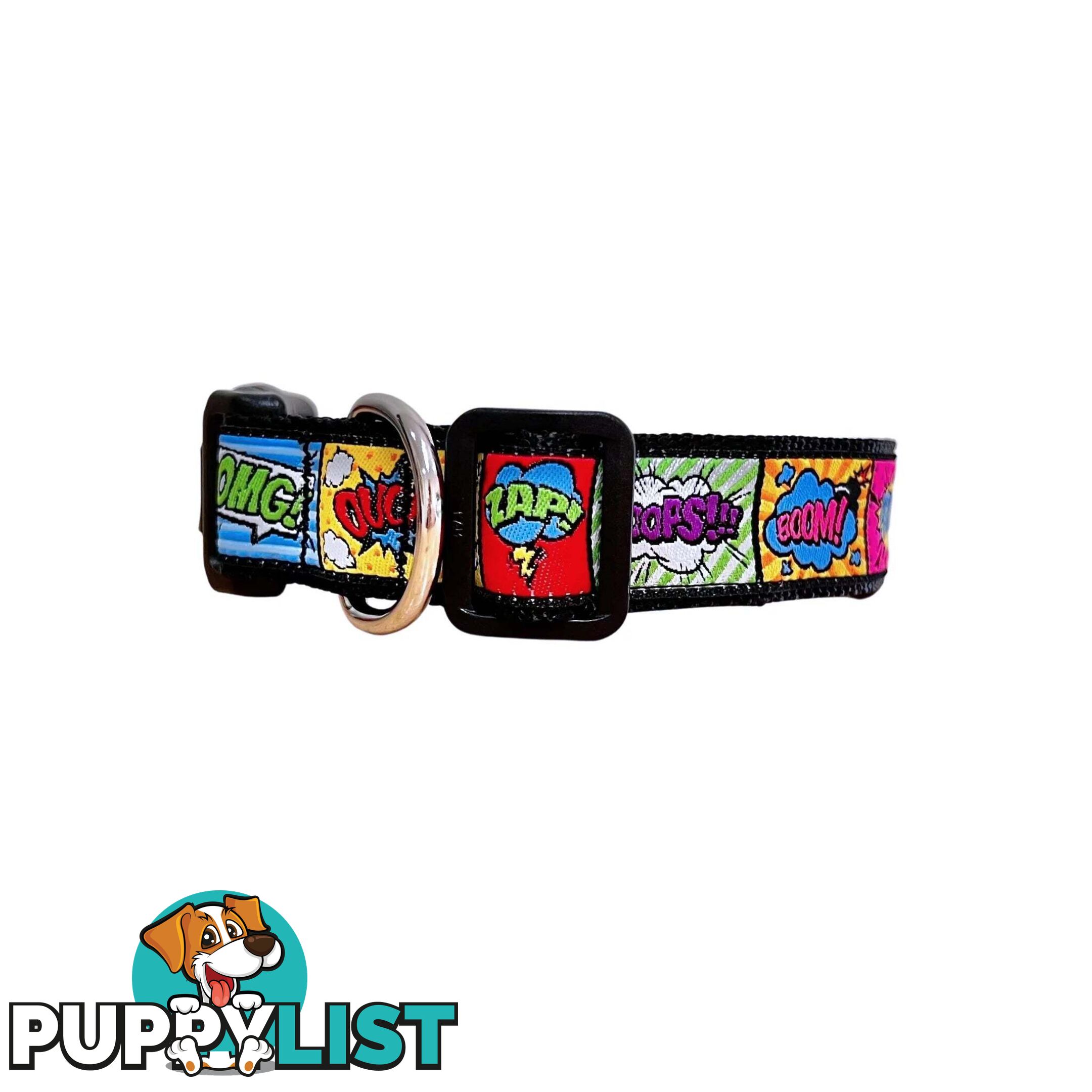 Comic Mania Dog Collar / XS - L - Hand Made by The Bark Side - TBSCOMLGEYEL