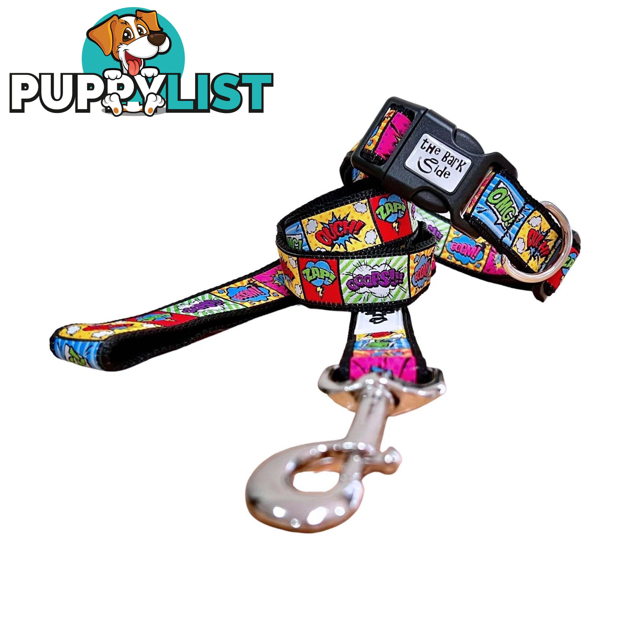 Comic Mania Dog Collar / XS - L - Hand Made by The Bark Side - TBSCOMLGEYEL
