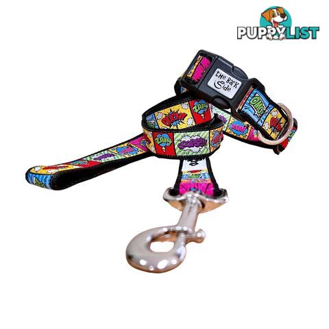 Comic Mania Dog Collar / XS - L - Hand Made by The Bark Side - TBSCOMLGEYEL
