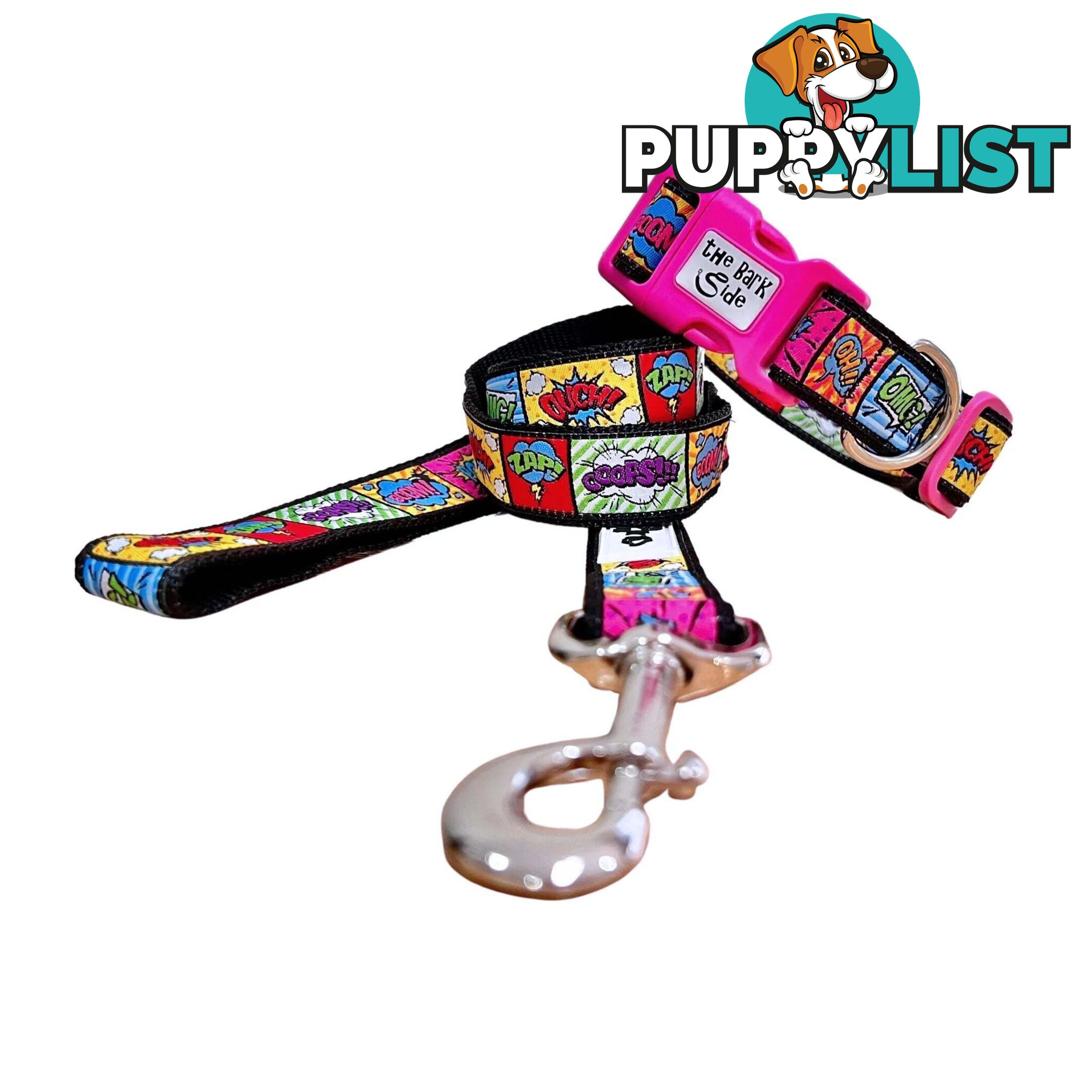 Comic Mania Dog Collar / XS - L - Hand Made by The Bark Side - TBSCOMLGEYEL
