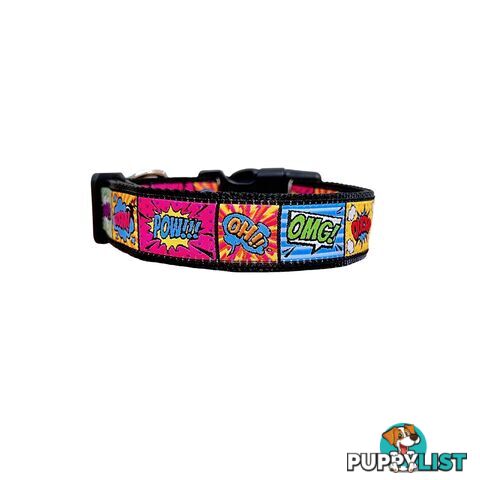 Comic Mania Dog Collar / XS - L - Hand Made by The Bark Side - TBSCOMLGEYEL