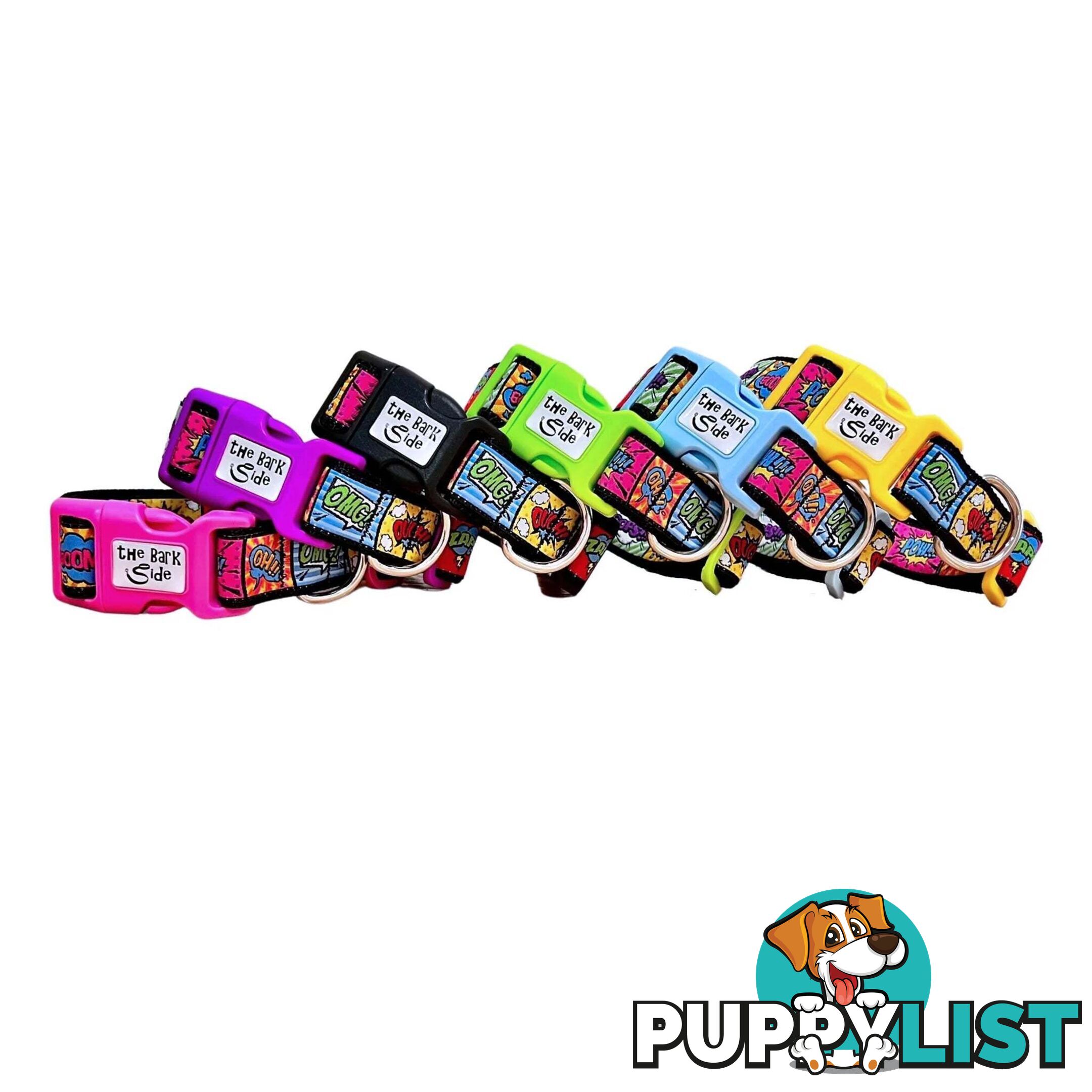 Comic Mania Dog Collar / XS - L - Hand Made by The Bark Side - TBSCOMLGEYEL