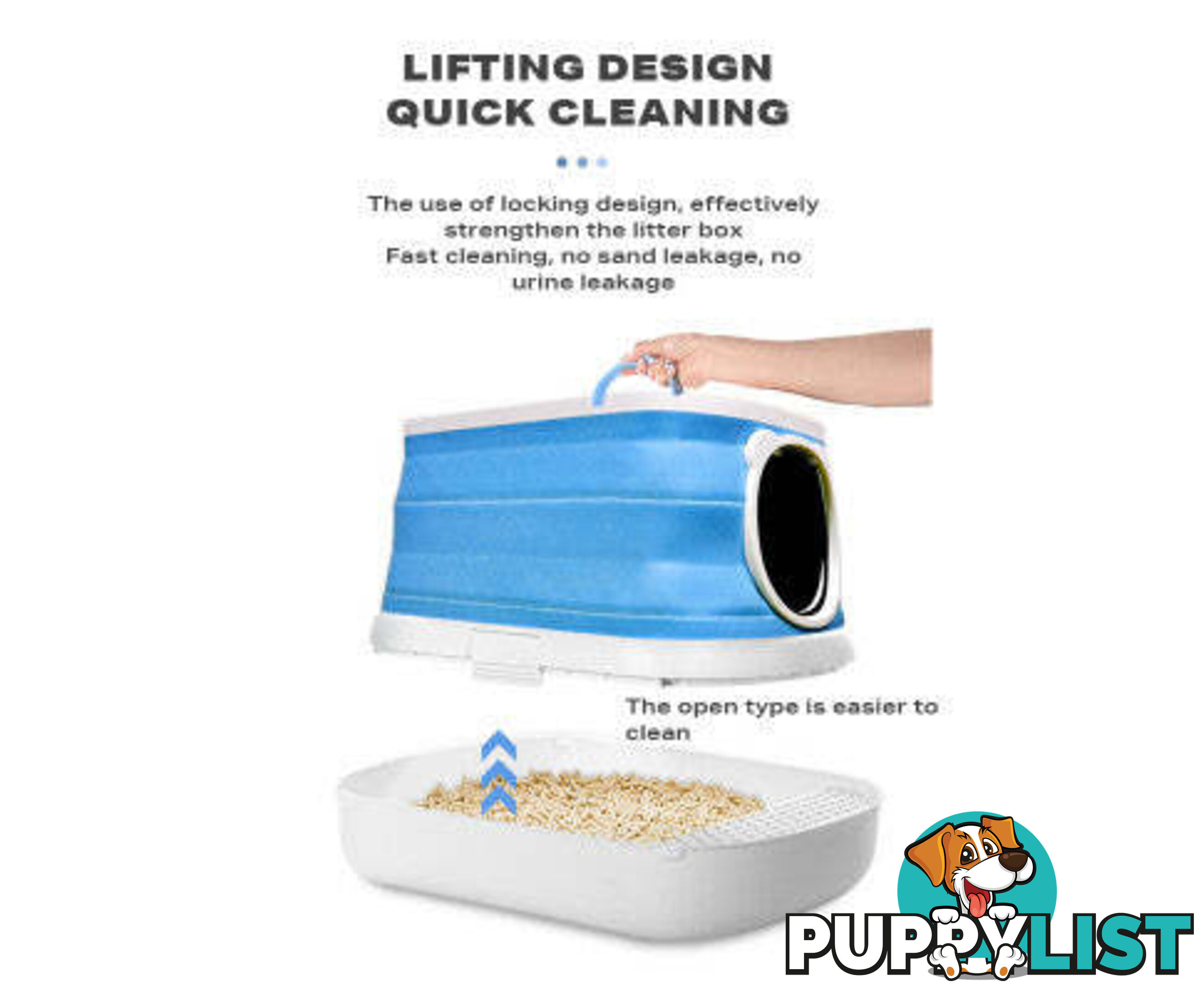 Large Foldable Plastic Cat Litter Box - Easy Cleaning - V488-PCFCB-GR