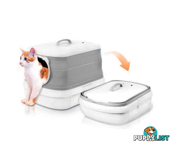 Large Foldable Plastic Cat Litter Box - Easy Cleaning - V488-PCFCB-GR