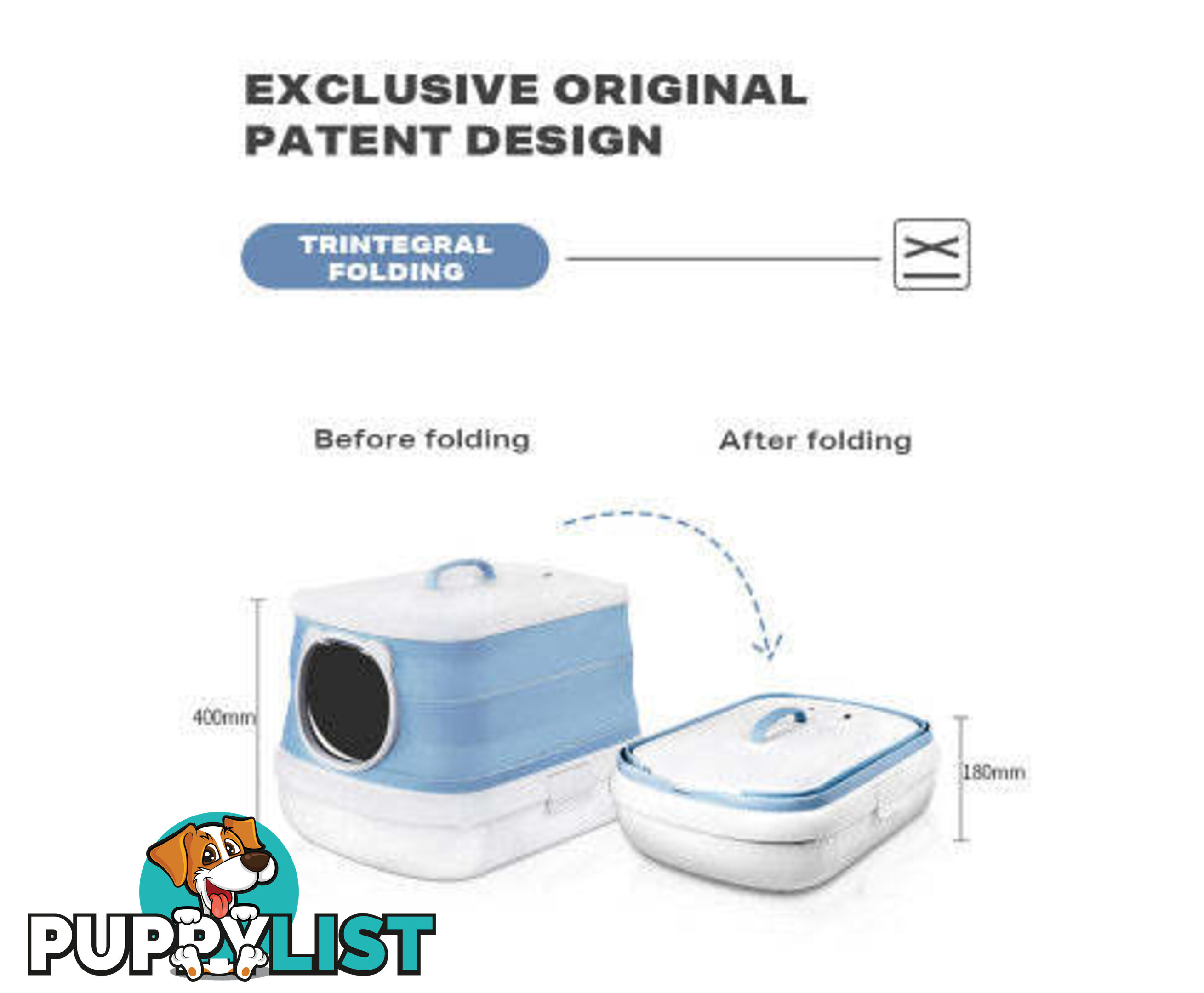 Large Foldable Plastic Cat Litter Box - Easy Cleaning - V488-PCFCB-GR