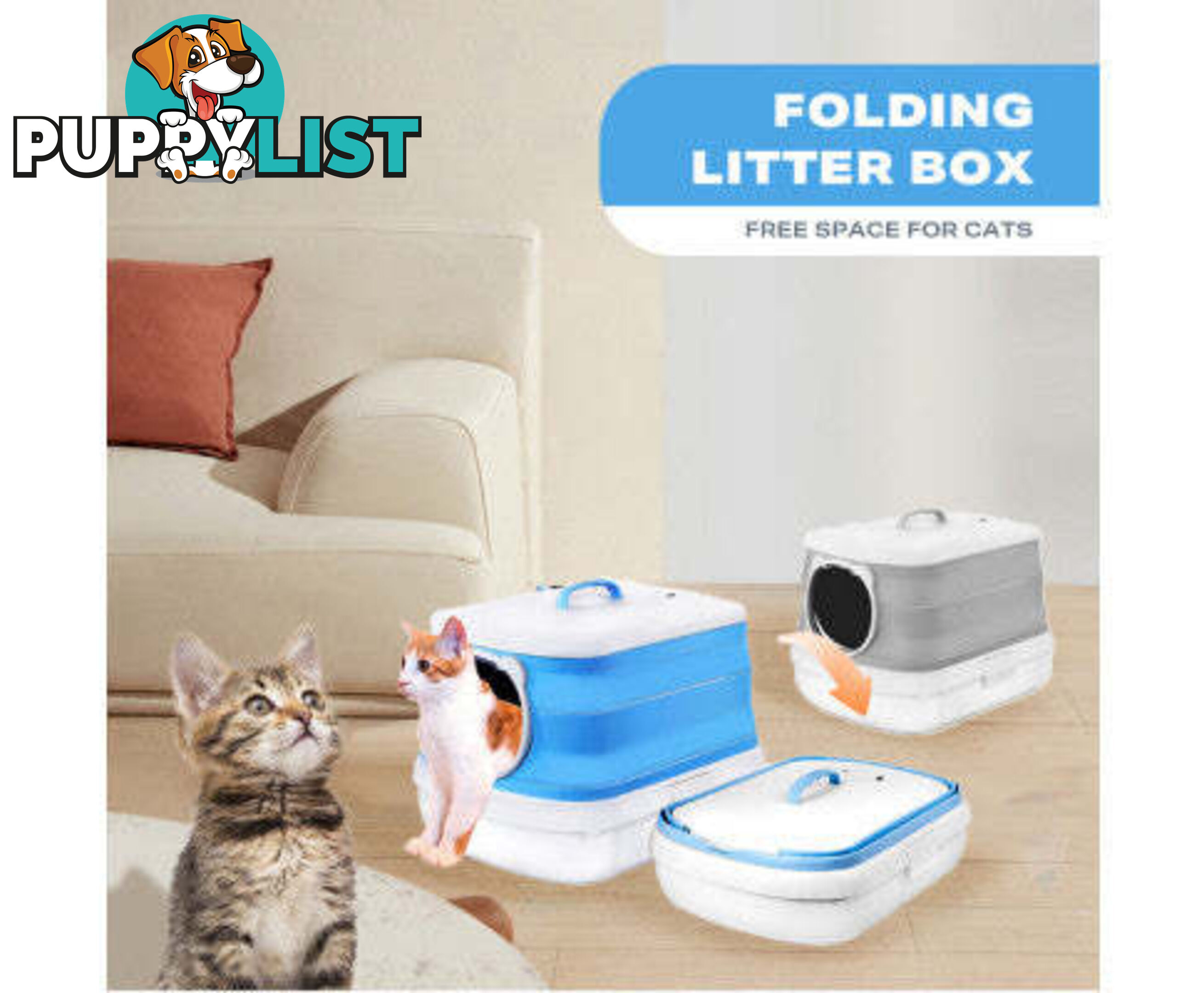 Large Foldable Plastic Cat Litter Box - Easy Cleaning - V488-PCFCB-GR