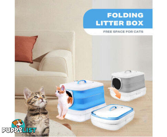 Large Foldable Plastic Cat Litter Box - Easy Cleaning - V488-PCFCB-GR