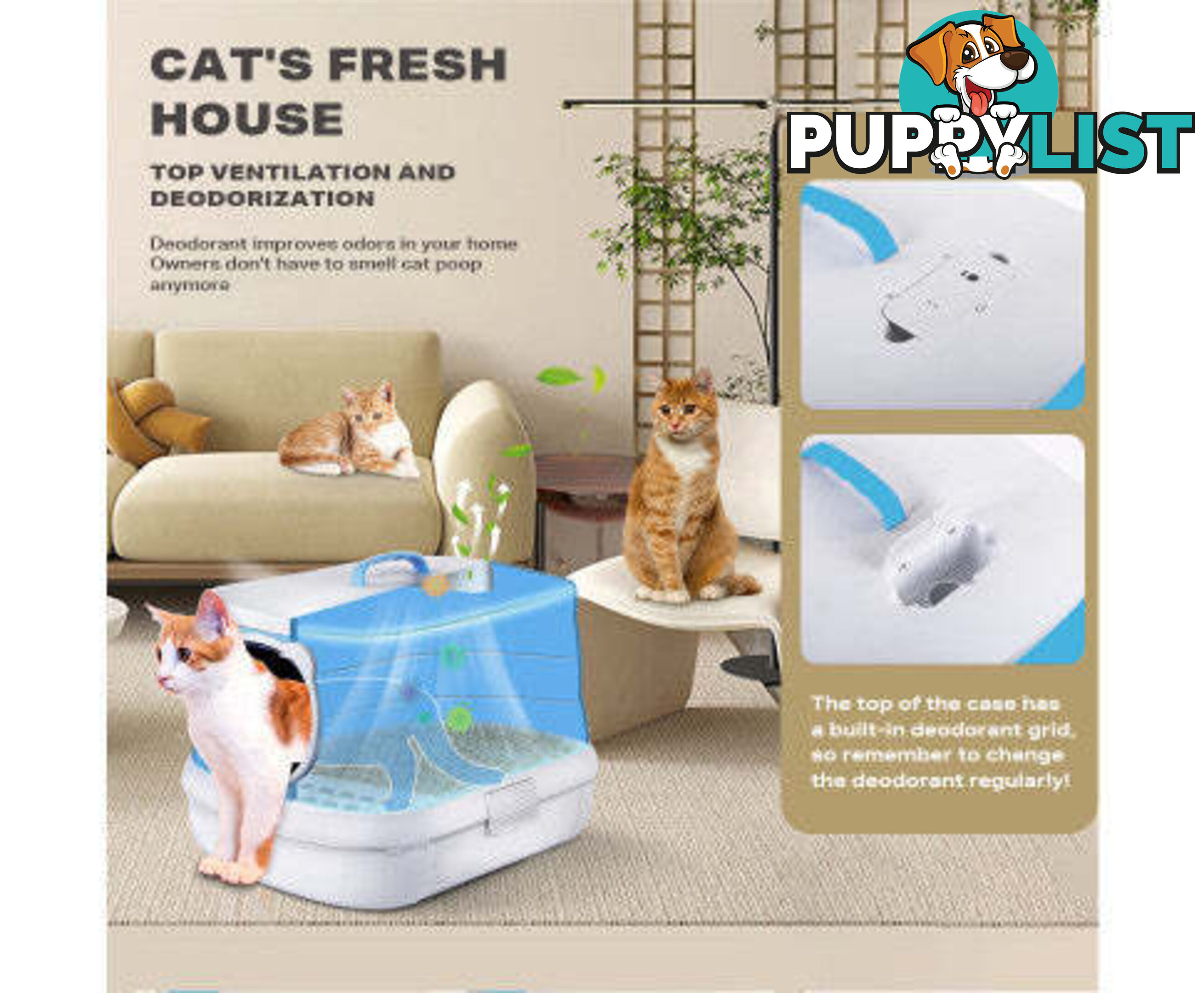 Large Foldable Plastic Cat Litter Box - Easy Cleaning - V488-PCFCB-GR