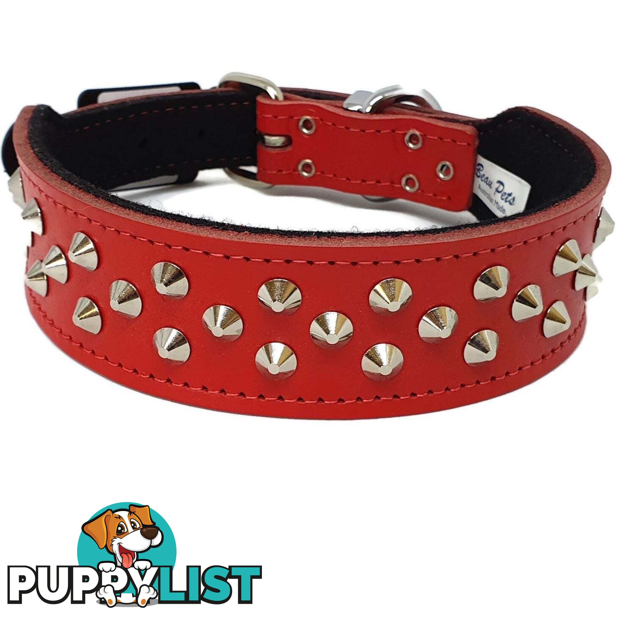 Staffy Leather Studded Dog Collar - Beau Pets - JPP-1044-RED