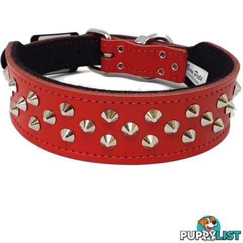 Staffy Leather Studded Dog Collar - Beau Pets - JPP-1044-RED