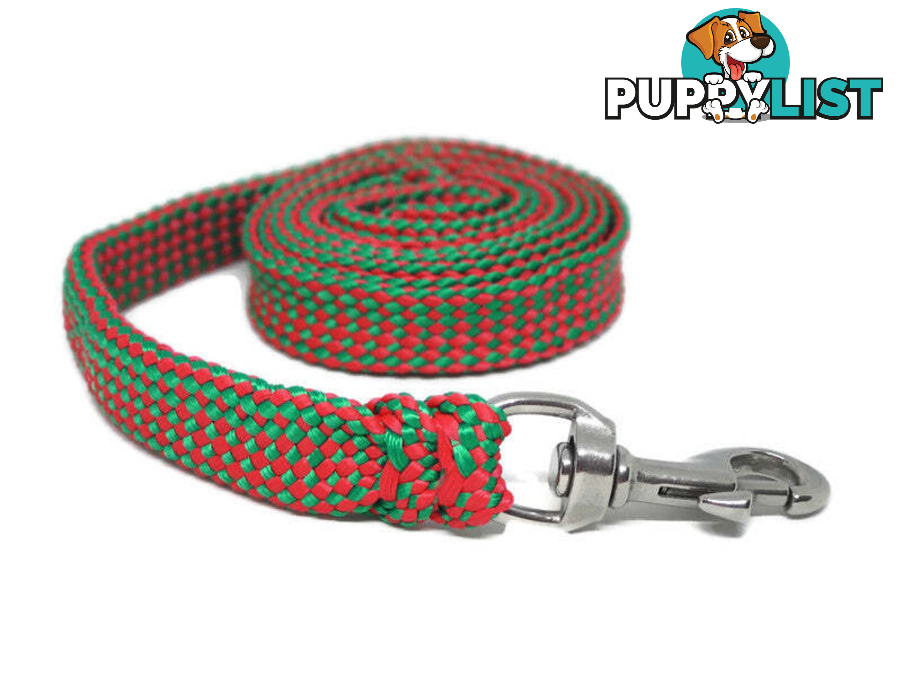 1.8m to 10m Long Dog Lead No Stitching Tough Yarnix 20mm Wide - YNXLD201.8SSREDGRN