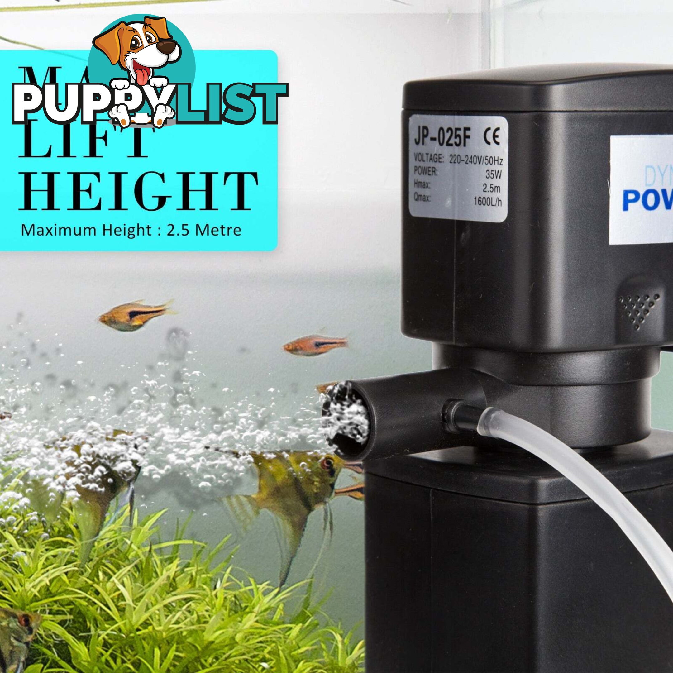 Aquarium Submersible Filter Pond Pump 1600L/H 35W 2.5m - V274-AQ-JP025F-35