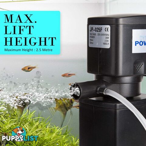 Aquarium Submersible Filter Pond Pump 1600L/H 35W 2.5m - V274-AQ-JP025F-35