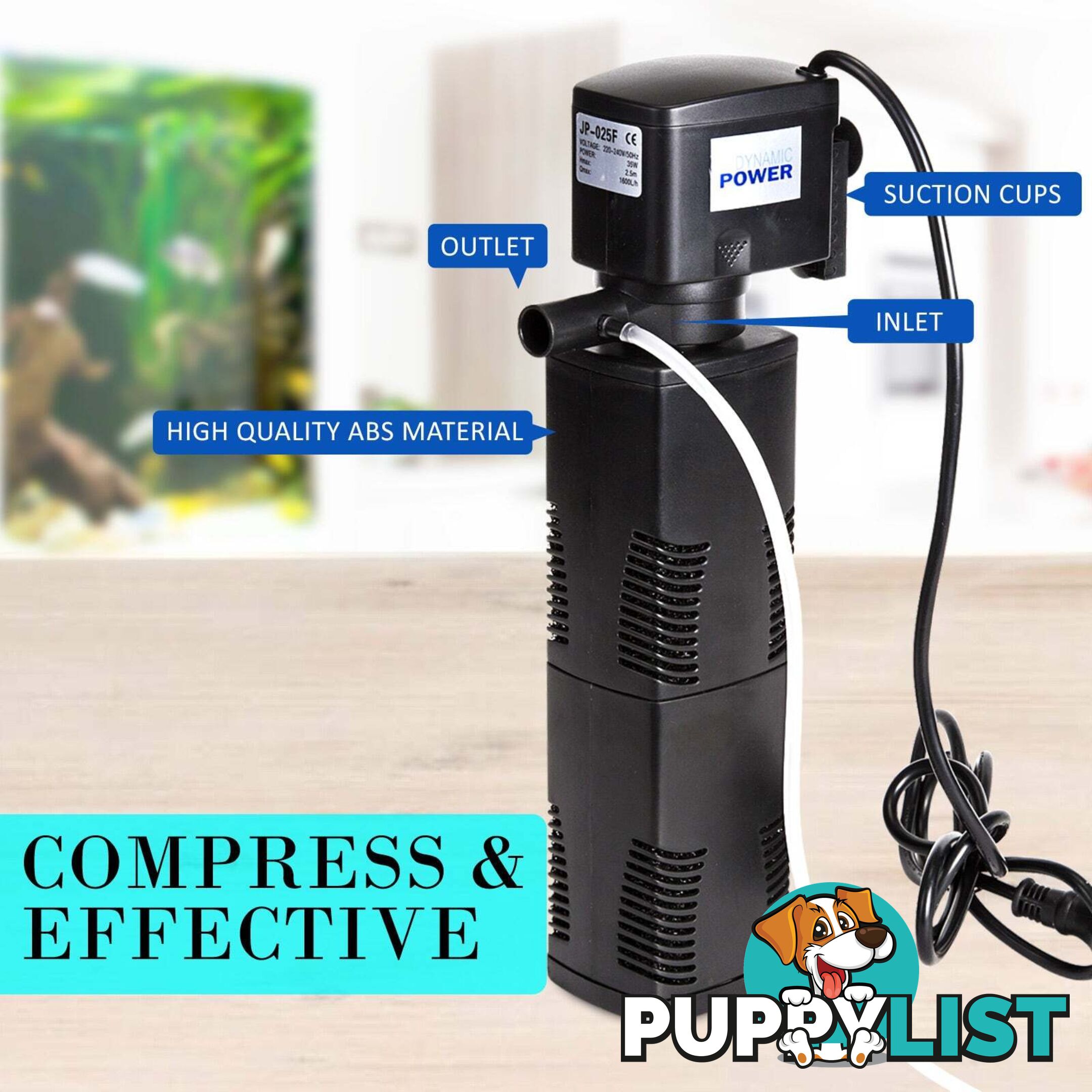 Aquarium Submersible Filter Pond Pump 1600L/H 35W 2.5m - V274-AQ-JP025F-35