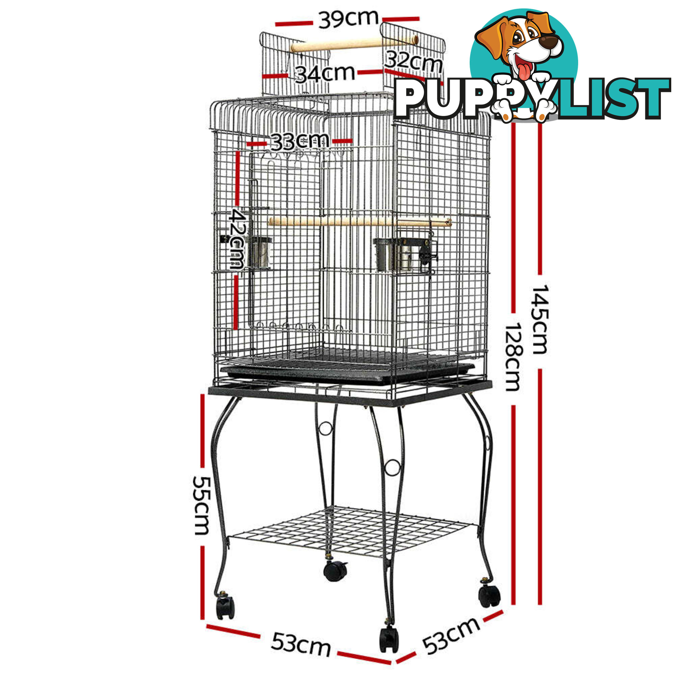 i.Pet Bird Cage 145cm Large Aviary - PET-BIRDCAGE-A102-BK