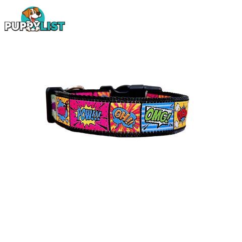 Comic Mania Dog Collar / XS - L - Hand Made by The Bark Side - TBSCOMXSPUR