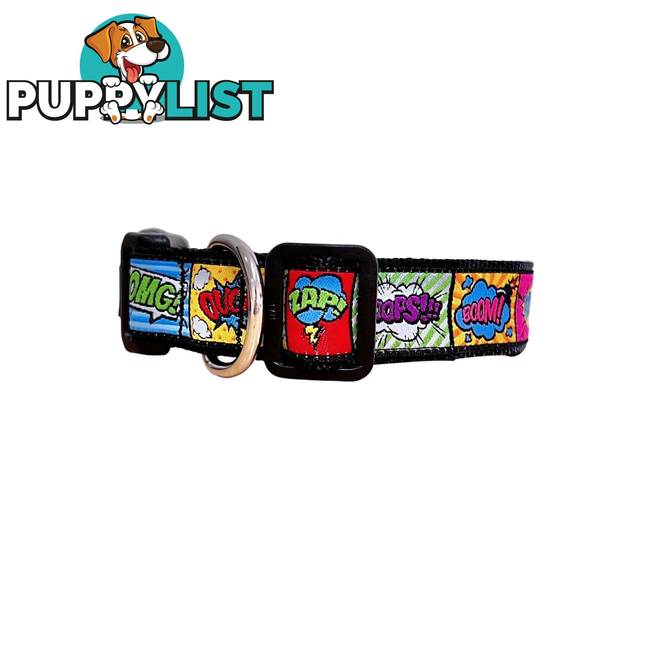 Comic Mania Dog Collar / XS - L - Hand Made by The Bark Side - TBSCOMXSPUR