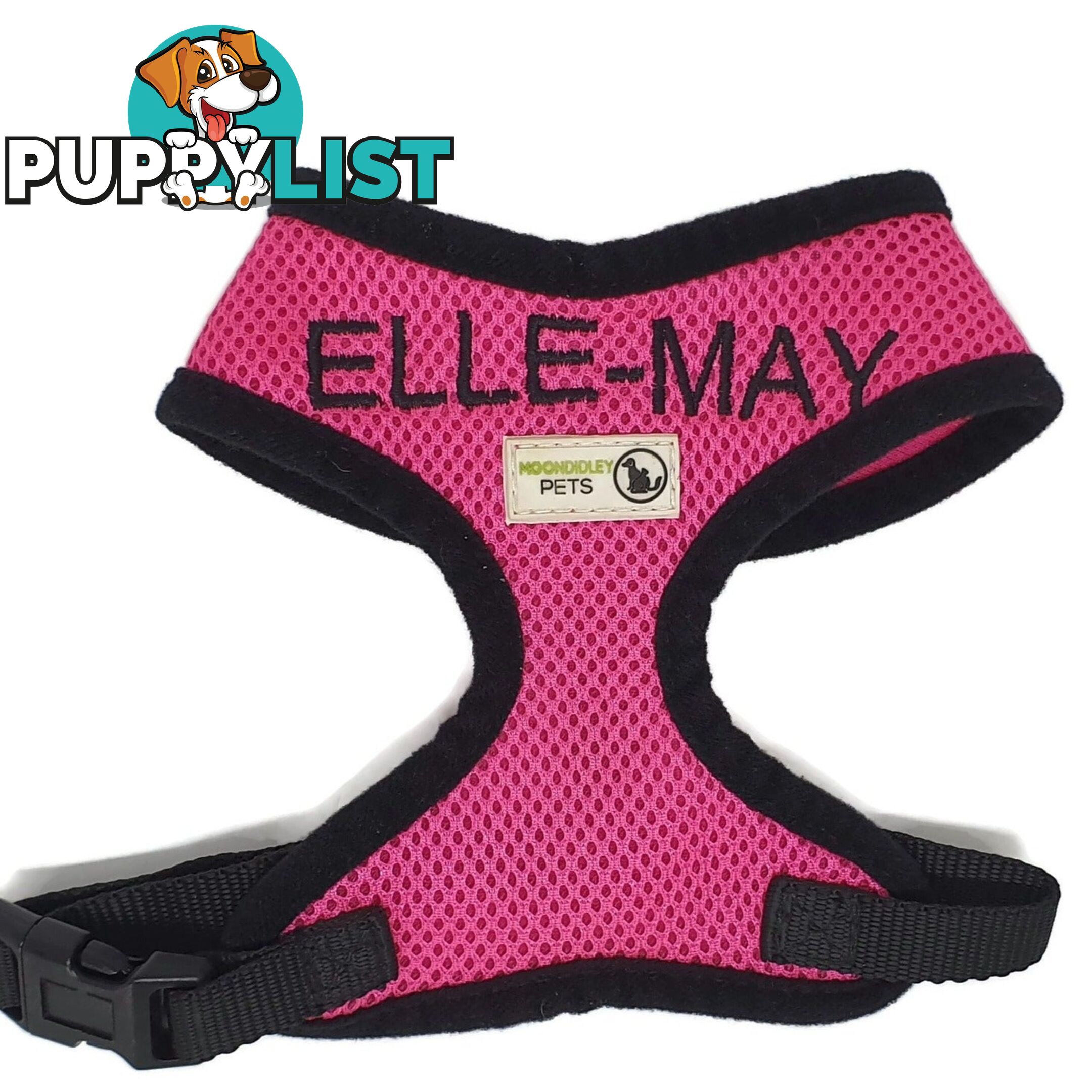 Doggie ID Harness Soft Air Mesh Personalised Embroidered - GC-HAR-ID-RED-XS