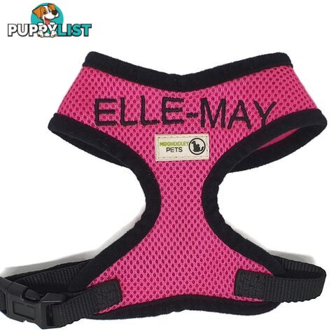 Doggie ID Harness Soft Air Mesh Personalised Embroidered - GC-HAR-ID-RED-XS