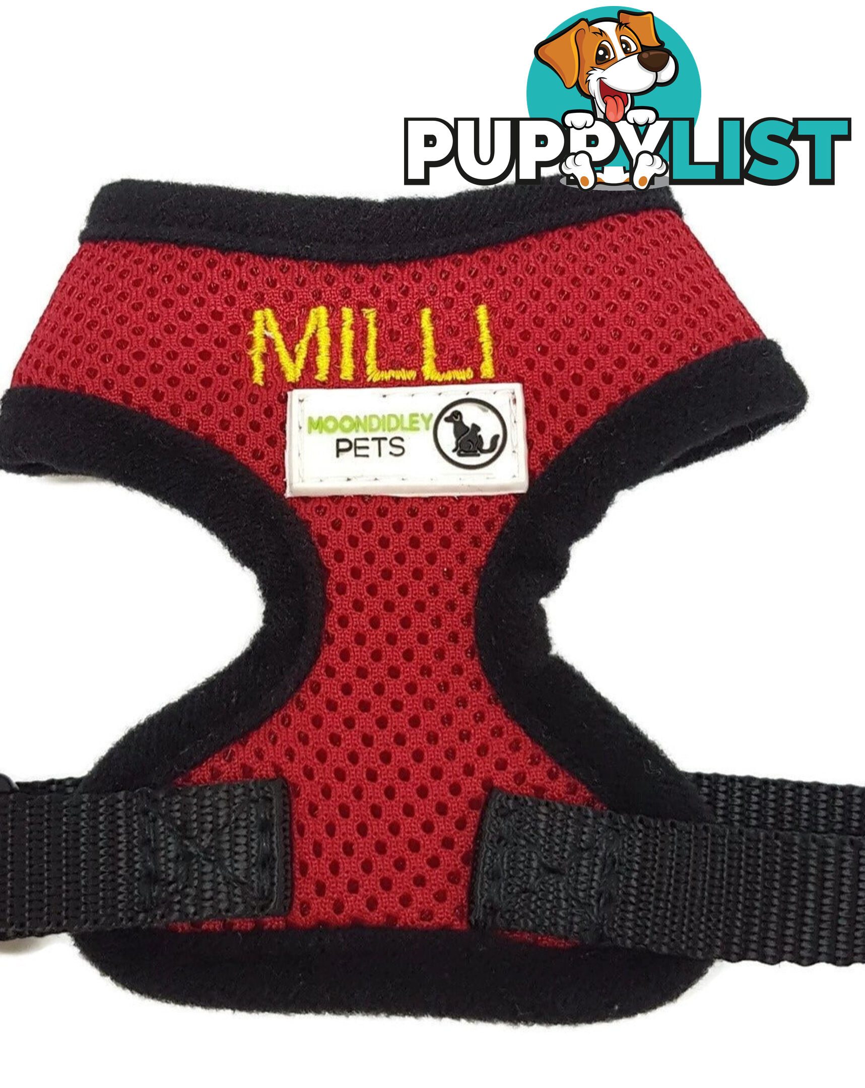 Doggie ID Harness Soft Air Mesh Personalised Embroidered - GC-HAR-ID-RED-XS