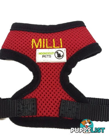 Doggie ID Harness Soft Air Mesh Personalised Embroidered - GC-HAR-ID-RED-XS