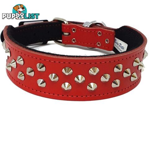 Staffy Leather Studded Dog Collar - Beau Pets - JPP-1042-RED