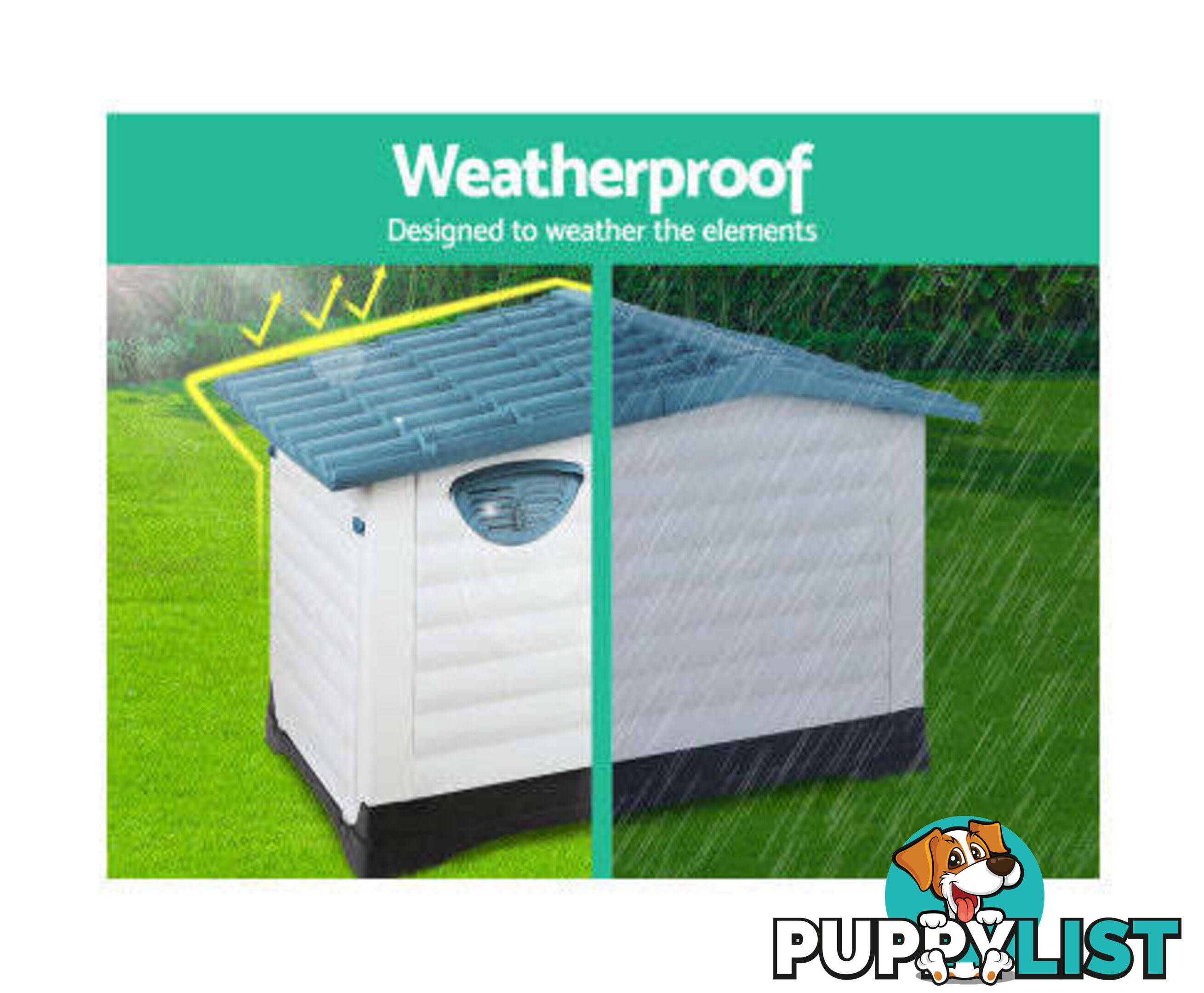 i.Pet Dog Kennel House Outdoor Plastic Puppy Shelter - PET-DH-P424-BL