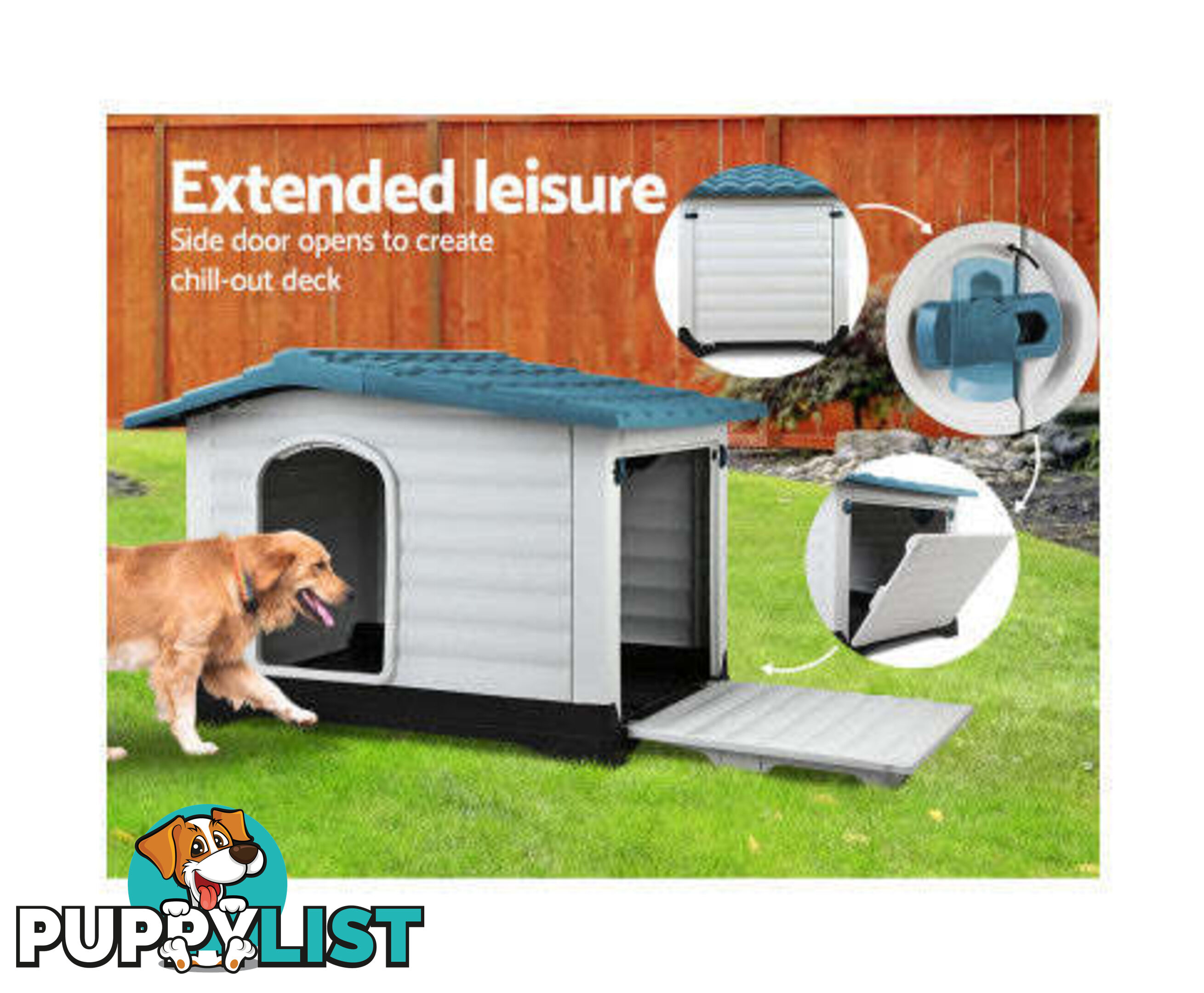 i.Pet Dog Kennel House Outdoor Plastic Puppy Shelter - PET-DH-P424-BL