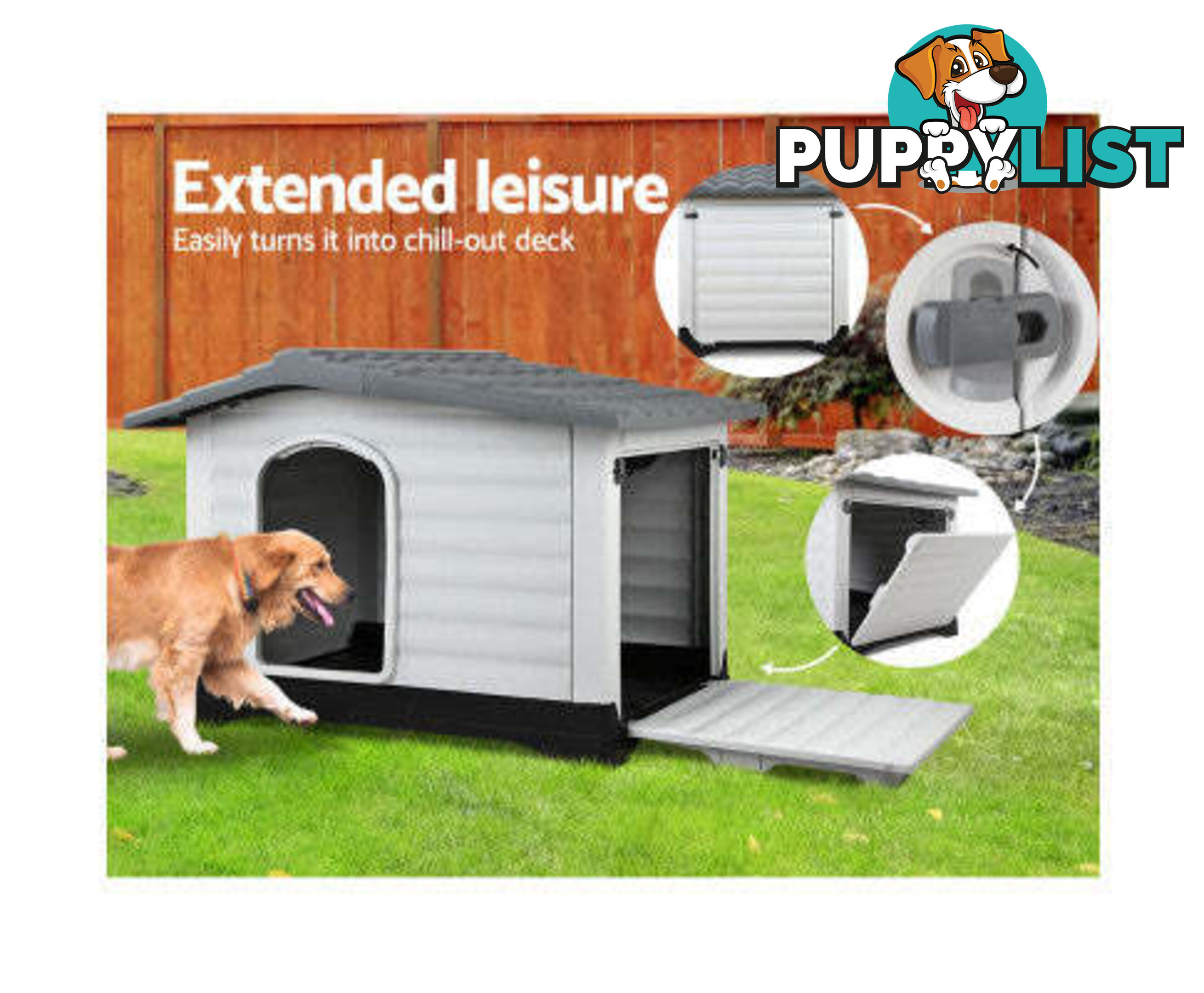 i.Pet Dog Kennel House Outdoor Plastic Puppy Shelter - PET-DH-P424-BL