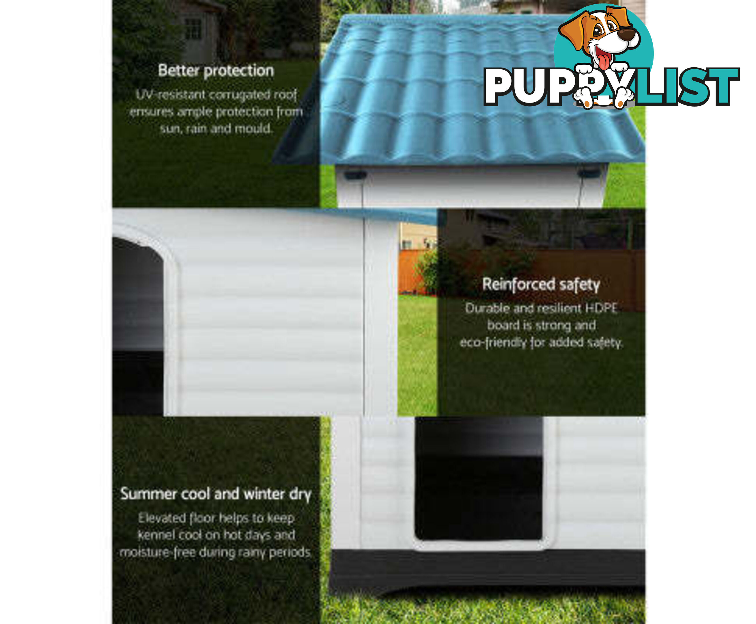 i.Pet Dog Kennel House Outdoor Plastic Puppy Shelter - PET-DH-P424-BL