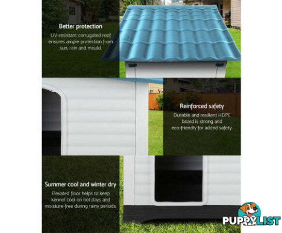 i.Pet Dog Kennel House Outdoor Plastic Puppy Shelter - PET-DH-P424-BL